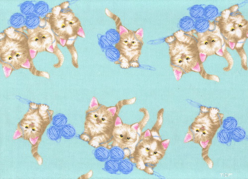 Cats Kitties Yarn Blue Flannel